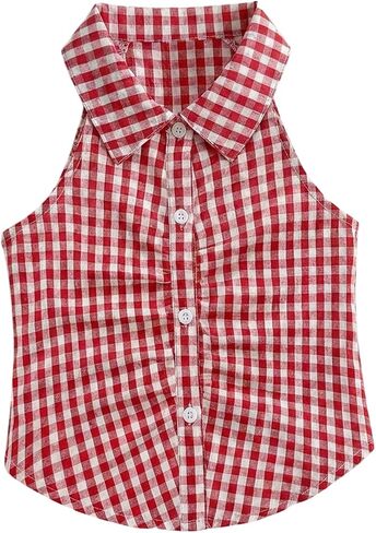 GORGLITTER Girl's Gingham Crop Tank Tops Cute Button Down Collared Casual Sleeveless Blouse Shirts for Teen 8-12 in Kuwait