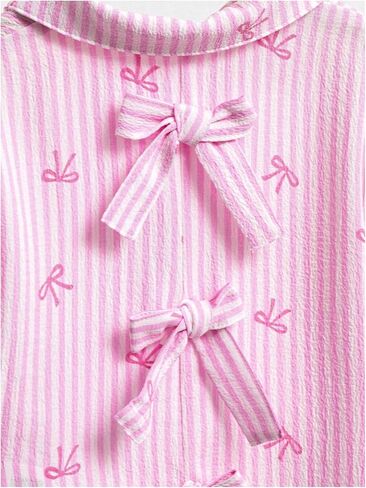 بلوزة Verdusa للفتيات ذات فيونكة مخططة، قمصان عالية ومنخفضة وأزرار سفلية، ملابس لطيفة in Kuwait