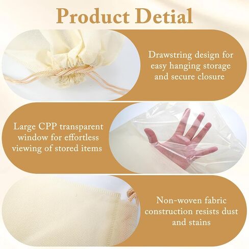 20 Pcs Purse Dust Bags for Handbags, 4 Sizes Dustproof Drawstring Bags with Clear Window, Breathable Non Woven Fabric Travel Shoe Bag, Dust Cover Handbag Pouch Covers, Beige in Saudi Arabia