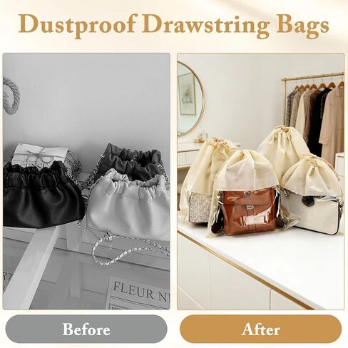 20 Pcs Purse Dust Bags for Handbags, 4 Sizes Dustproof Drawstring Bags with Clear Window, Breathable Non Woven Fabric Travel Shoe Bag, Dust Cover Handbag Pouch Covers, Beige in Saudi Arabia