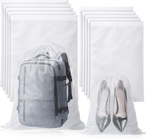10 PCS White Non-Woven Shoe Storage Bags, Dust Bags for Purses, Travel Shoe Storage-Bag, Breathable Dust-proof Bag, Cloth Storage Pouch, Bag-Covers for Purse, Shoes (2 Sizes) in Kuwait