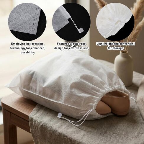 10 PCS White Non-Woven Shoe Storage Bags, Dust Bags for Purses, Travel Shoe Storage-Bag, Breathable Dust-proof Bag, Cloth Storage Pouch, Bag-Covers for Purse, Shoes (2 Sizes) in Kuwait