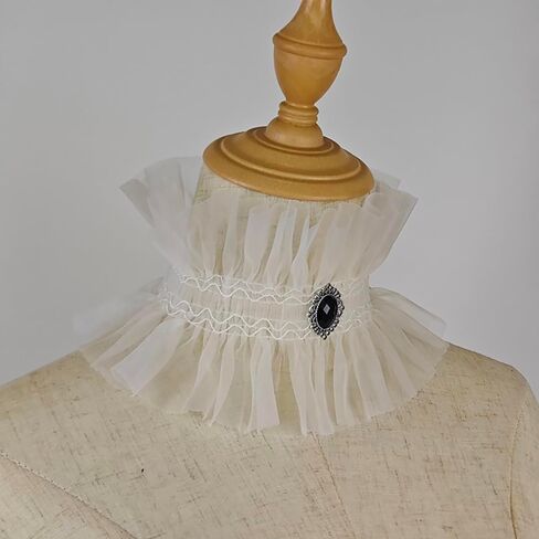 Victorian Ruffle Collar for Women Gothic Vampire Costume Accessory Detachable Renaissance Neck Ruffle with Gemstone in Saudi Arabia