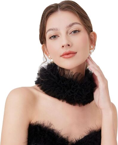 Victorian Ruffle Collar for Women Gothic Vampire Costume Accessory Detachable Renaissance Neck Ruffle with Gemstone in Saudi Arabia