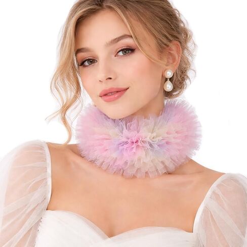 Victorian Ruffle Collar for Women Gothic Vampire Costume Accessory Detachable Renaissance Neck Ruffle with Gemstone in Saudi Arabia