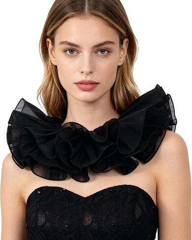Victorian Ruffle Collar for Women Gothic Vampire Costume Accessory Detachable Renaissance Neck Ruffle with Gemstone in Saudi Arabia