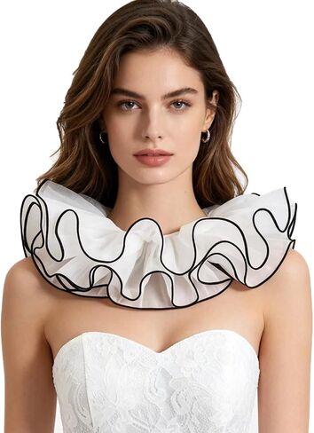 Victorian Ruffle Collar for Women Gothic Vampire Costume Accessory Detachable Renaissance Neck Ruffle with Gemstone in Saudi Arabia