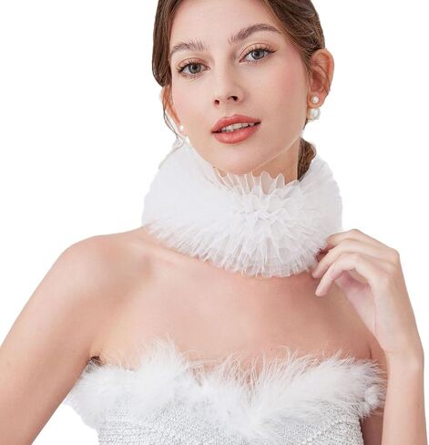 Victorian Ruffle Collar for Women Gothic Vampire Costume Accessory Detachable Renaissance Neck Ruffle with Gemstone in Saudi Arabia
