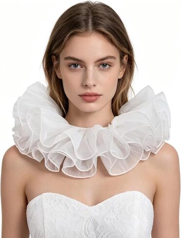 Victorian Ruffle Collar for Women Gothic Vampire Costume Accessory Detachable Renaissance Neck Ruffle with Gemstone in Saudi Arabia