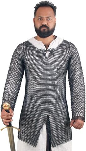 THE MEDIEVALS 10 MM ID Butted Chainmail Hauberk Full Sleeve Shirt Mild Steel in Saudi Arabia