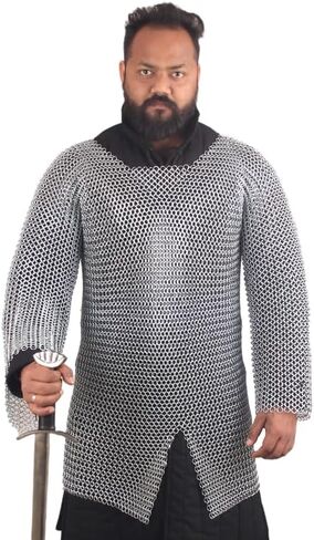 THE MEDIEVALS 10 MM ID Butted Chainmail Hauberk Full Sleeve Shirt Mild Steel in Saudi Arabia