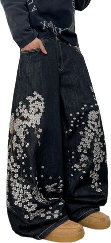 Men's Y2k Baggy Jeans Wide Leg Skater Pants Loose Fit Denim Pantalones Loose Long Trousers Streetwear Rock in Kuwait