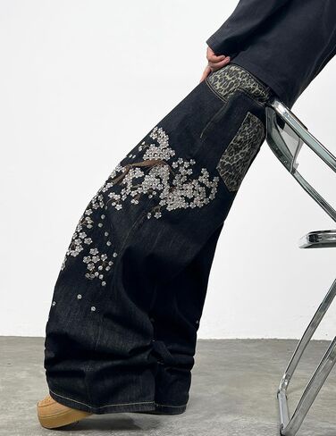 Men's Y2k Baggy Jeans Wide Leg Skater Pants Loose Fit Denim Pantalones Loose Long Trousers Streetwear Rock in Kuwait