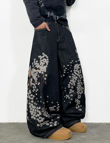 Men's Y2k Baggy Jeans Wide Leg Skater Pants Loose Fit Denim Pantalones Loose Long Trousers Streetwear Rock in Kuwait