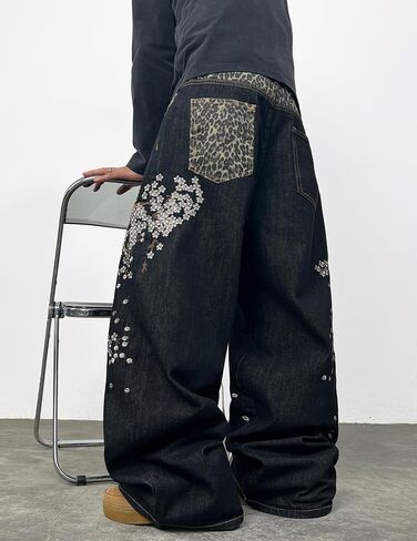 Men's Y2k Baggy Jeans Wide Leg Skater Pants Loose Fit Denim Pantalones Loose Long Trousers Streetwear Rock in Kuwait