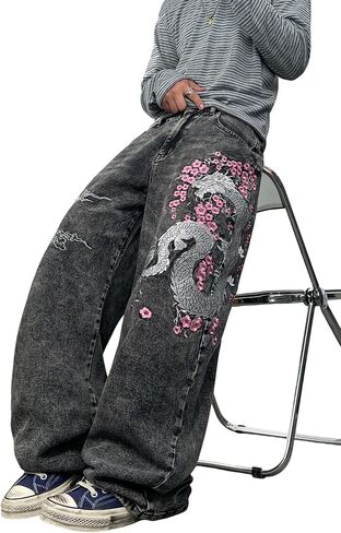 Men's Y2k Baggy Jeans Wide Leg Skater Pants Loose Fit Denim Pantalones Loose Long Trousers Streetwear Rock in Kuwait