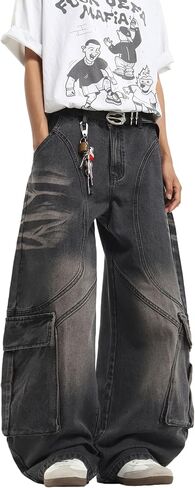 Men's Y2k Baggy Jeans Wide Leg Skater Pants Loose Fit Denim Pantalones Loose Long Trousers Streetwear Rock in Kuwait
