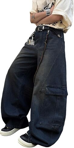 Men's Y2k Baggy Jeans Wide Leg Skater Pants Loose Fit Denim Pantalones Loose Long Trousers Streetwear Rock in Kuwait