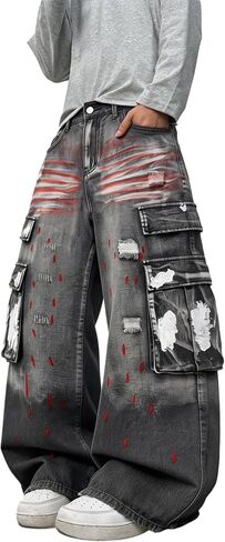 Men's Y2k Baggy Jeans Wide Leg Skater Pants Loose Fit Denim Pantalones Loose Long Trousers Streetwear Rock in Kuwait