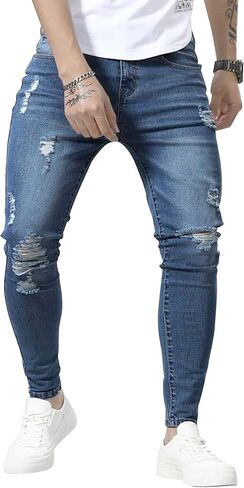 HUNGSON Skinny Jeans for Men Stretch Slim Fit Ripped Distressed in Kuwait