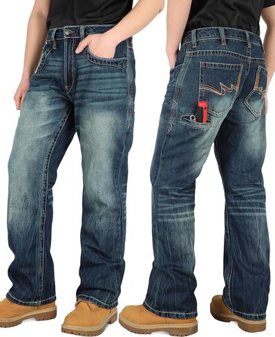 BOCOMAL Non FR - Men's Work Jeans with Side Pocket Relaxed Fit Boot Cut EX-Soft Denim Fashion Washed Work Pants in Saudi Arabia