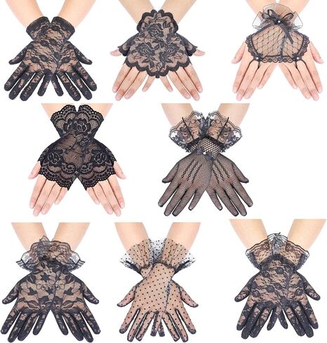 8 Pairs Black Lace Gloves for Women, Elegant Lace Gloves, Elegant Short Lace Gloves for Tea Party Halloween Opera Banquet Masquerade Costume in Saudi Arabia