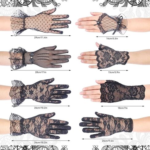 8 Pairs Black Lace Gloves for Women, Elegant Lace Gloves, Elegant Short Lace Gloves for Tea Party Halloween Opera Banquet Masquerade Costume in Saudi Arabia