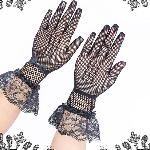 8 Pairs Black Lace Gloves for Women, Elegant Lace Gloves, Elegant Short Lace Gloves for Tea Party Halloween Opera Banquet Masquerade Costume in Saudi Arabia