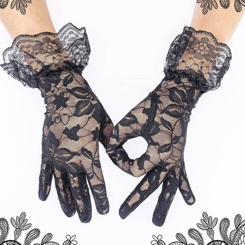 8 Pairs Black Lace Gloves for Women, Elegant Lace Gloves, Elegant Short Lace Gloves for Tea Party Halloween Opera Banquet Masquerade Costume in Saudi Arabia