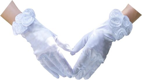 Women's Short Opera Gloves Stretch Satin with Flowers Wedding Evening Prom Gloves Cocktail Tea Party Accessory in Saudi Arabia