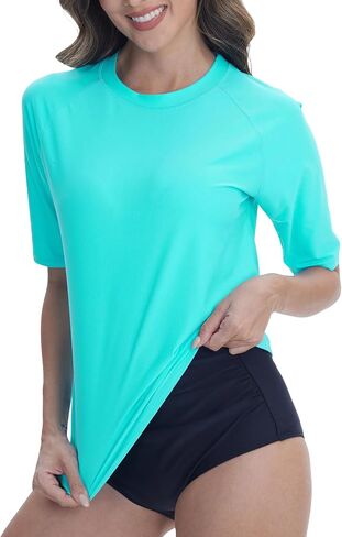 Women's UPF 50+ Rash Guard Short Sleeve Swim Shirt Quick Dry Water Surf Top Bathing Suit T Shirt Top Only in Kuwait