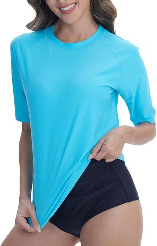 Women's UPF 50+ Rash Guard Short Sleeve Swim Shirt Quick Dry Water Surf Top Bathing Suit T Shirt Top Only in Kuwait