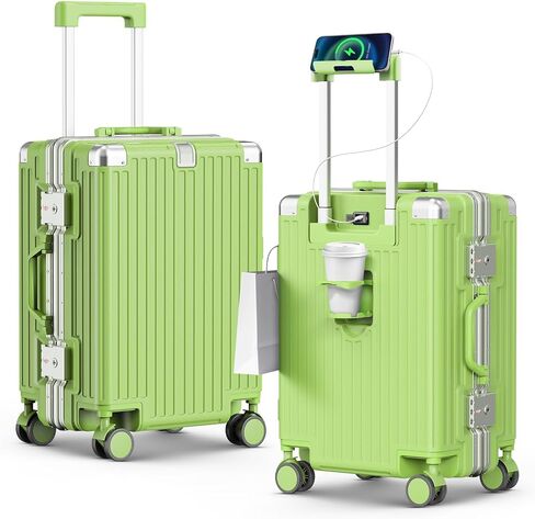 20 Inch Carry On Luggage, Zipperless Aluminum Frame PC Hardside Suitcase with Cup Holder & Charger, Airline Approved TSA Lock & 360° Spinner Wheels for Business Weekend Trip in Saudi Arabia