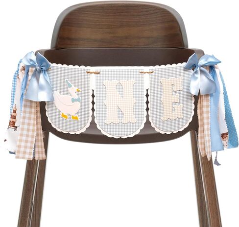 Goose ONE High Chair Banner for 1st Birthday - Blue Gingham Fabric Tassel Bunting for Baby Boy First Birthday Party Decor. in Saudi Arabia