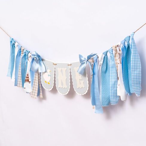 Goose ONE High Chair Banner for 1st Birthday - Blue Gingham Fabric Tassel Bunting for Baby Boy First Birthday Party Decor. in Saudi Arabia