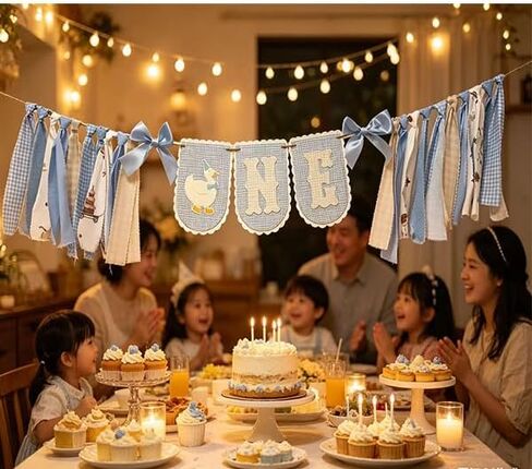 Goose ONE High Chair Banner for 1st Birthday - Blue Gingham Fabric Tassel Bunting for Baby Boy First Birthday Party Decor. in Saudi Arabia