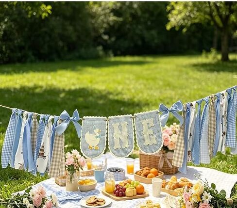 Goose ONE High Chair Banner for 1st Birthday - Blue Gingham Fabric Tassel Bunting for Baby Boy First Birthday Party Decor. in Saudi Arabia