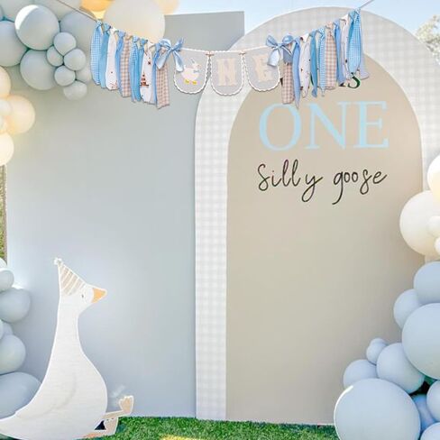Goose ONE High Chair Banner for 1st Birthday - Blue Gingham Fabric Tassel Bunting for Baby Boy First Birthday Party Decor. in Saudi Arabia