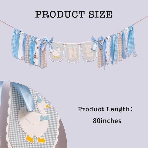 Goose ONE High Chair Banner for 1st Birthday - Blue Gingham Fabric Tassel Bunting for Baby Boy First Birthday Party Decor. in Saudi Arabia