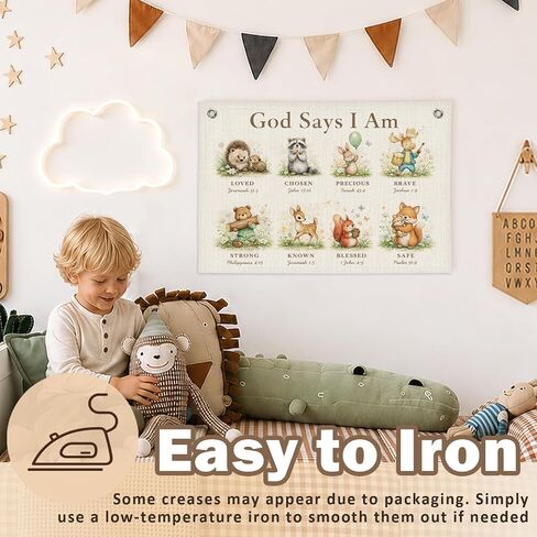 Christian Nursery Decor Canvas Wall Hanging Banner, God Says I Am Woodland Animal Bible Verse Wall Banner Flag for Kids Nursery Toddler Room Playroom Church Decor, 20x30 Inch in Kuwait