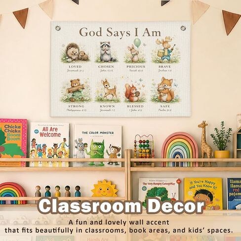 Christian Nursery Decor Canvas Wall Hanging Banner, God Says I Am Woodland Animal Bible Verse Wall Banner Flag for Kids Nursery Toddler Room Playroom Church Decor, 20x30 Inch in Kuwait