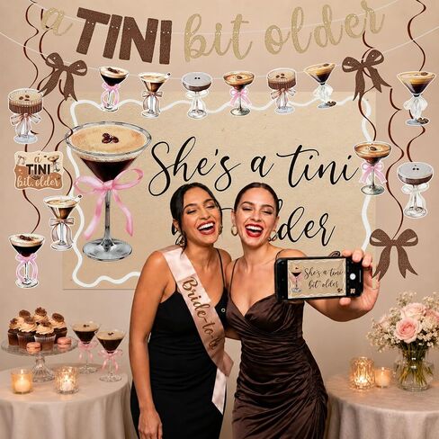 A Tini Bit Older Birthday Decorations Set, Espresso Martini Party Decor with She's a Tini Bit Older Backdrop Banner Hanging Swirls for Women Girls Cocktail Night Bridal Shower Party Supplies in Saudi Arabia