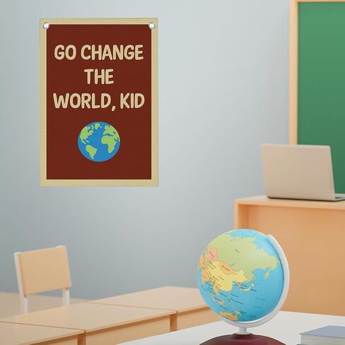 Funny Classroom Motivational Wall Decor Go Change the World Kid Linen Canvas Banner Playroom Wall Decor Hanging Flag for Playroom Bedroom Nursery Graduation Gifts 20x30 Inch in Saudi Arabia