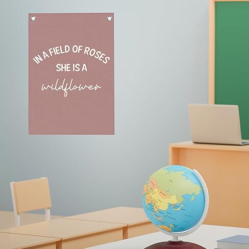 Pink Wildflower Nursery Girls Room Decor Classroom Decorations Kids Room Little Girl Baby Girl Decor Pink Linen Banner Wall Hanging Flag In a Field Full of Roses She Is a Wildflower 20x30 Inch in Saudi Arabia