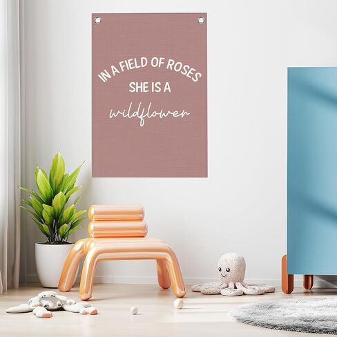 Pink Wildflower Nursery Girls Room Decor Classroom Decorations Kids Room Little Girl Baby Girl Decor Pink Linen Banner Wall Hanging Flag In a Field Full of Roses She Is a Wildflower 20x30 Inch in Saudi Arabia