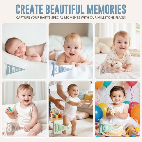 14 Pcs Baby Monthly Milestone Signs Pennant Flags, Hello World Newborn Announcement Sign, Felt Baby Months Signs Photoshoot Props for Boy Girl Newborn Birthday Party Nursery Decor in Saudi Arabia