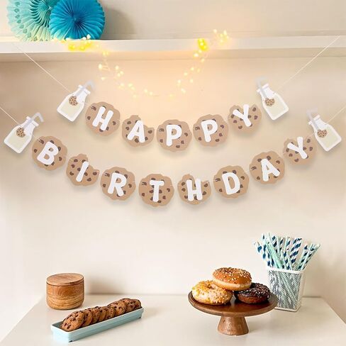 MILK AND COOKIES HAPPY BIRTHDAY BANNER, FOOD THEME PARTY DECORATIONS, FUN BABY SHOWER BANNER, IF YOU GIVE A MOUSE A COOKIE, MONSTER BIRTHDAY DECORATION PARTY PHOTO PROPS in Saudi Arabia