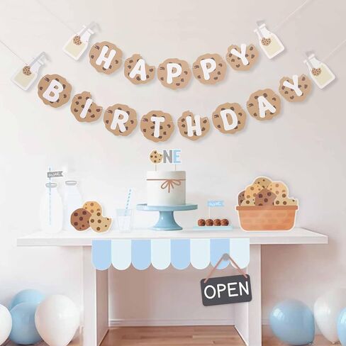 MILK AND COOKIES HAPPY BIRTHDAY BANNER, FOOD THEME PARTY DECORATIONS, FUN BABY SHOWER BANNER, IF YOU GIVE A MOUSE A COOKIE, MONSTER BIRTHDAY DECORATION PARTY PHOTO PROPS in Saudi Arabia