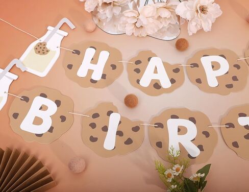 MILK AND COOKIES HAPPY BIRTHDAY BANNER, FOOD THEME PARTY DECORATIONS, FUN BABY SHOWER BANNER, IF YOU GIVE A MOUSE A COOKIE, MONSTER BIRTHDAY DECORATION PARTY PHOTO PROPS in Saudi Arabia