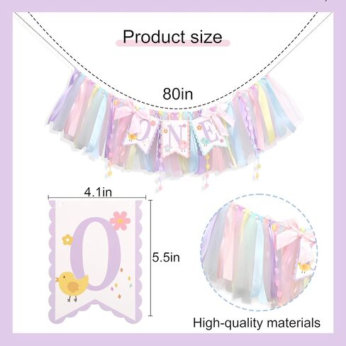 1st Birthday High Chair Banner for Girls - Pastel Macaron Tulle Banner with Cute Bird Design, Colorful Floral Highchair Banner, This Bird Is One Party Decoration, this chick is one birthday decorations in Saudi Arabia